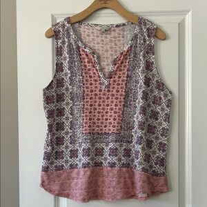 Lucky Brand Pink & Purple Print Notch Neck Tank XL w MEASUREMENTS! (Runs Small)
